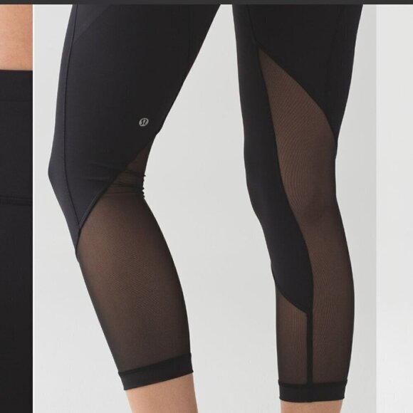 LULULEMON | Pace Rival Crop Marathon leggings black mesh sz 2 - Picture 2 of 7